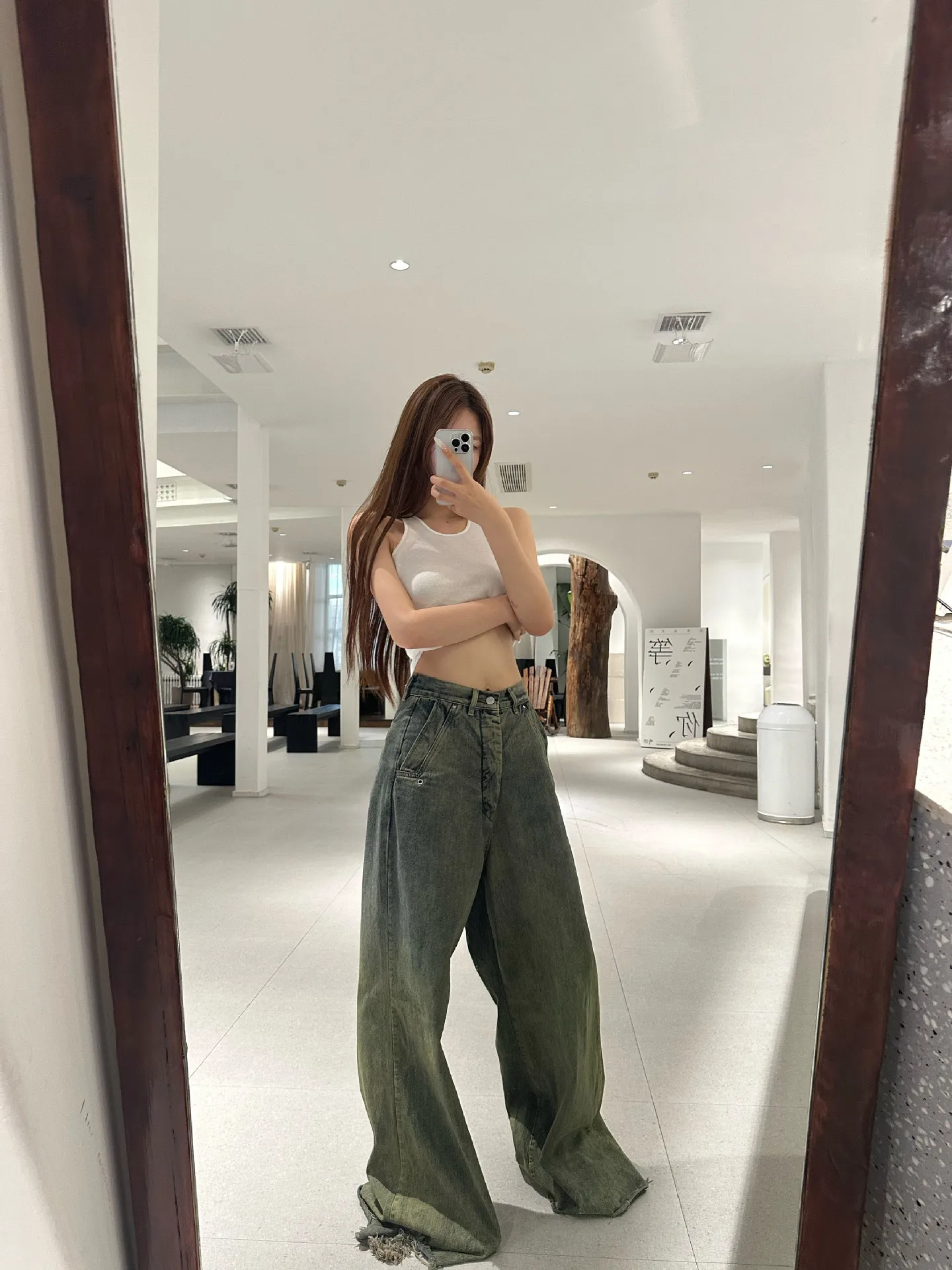 Owens Jeans Vintage Style Full Length Rick Trouser High Street Gradient Slacks Stylish High-waisted Wide-leg Pants RO Sweatpants