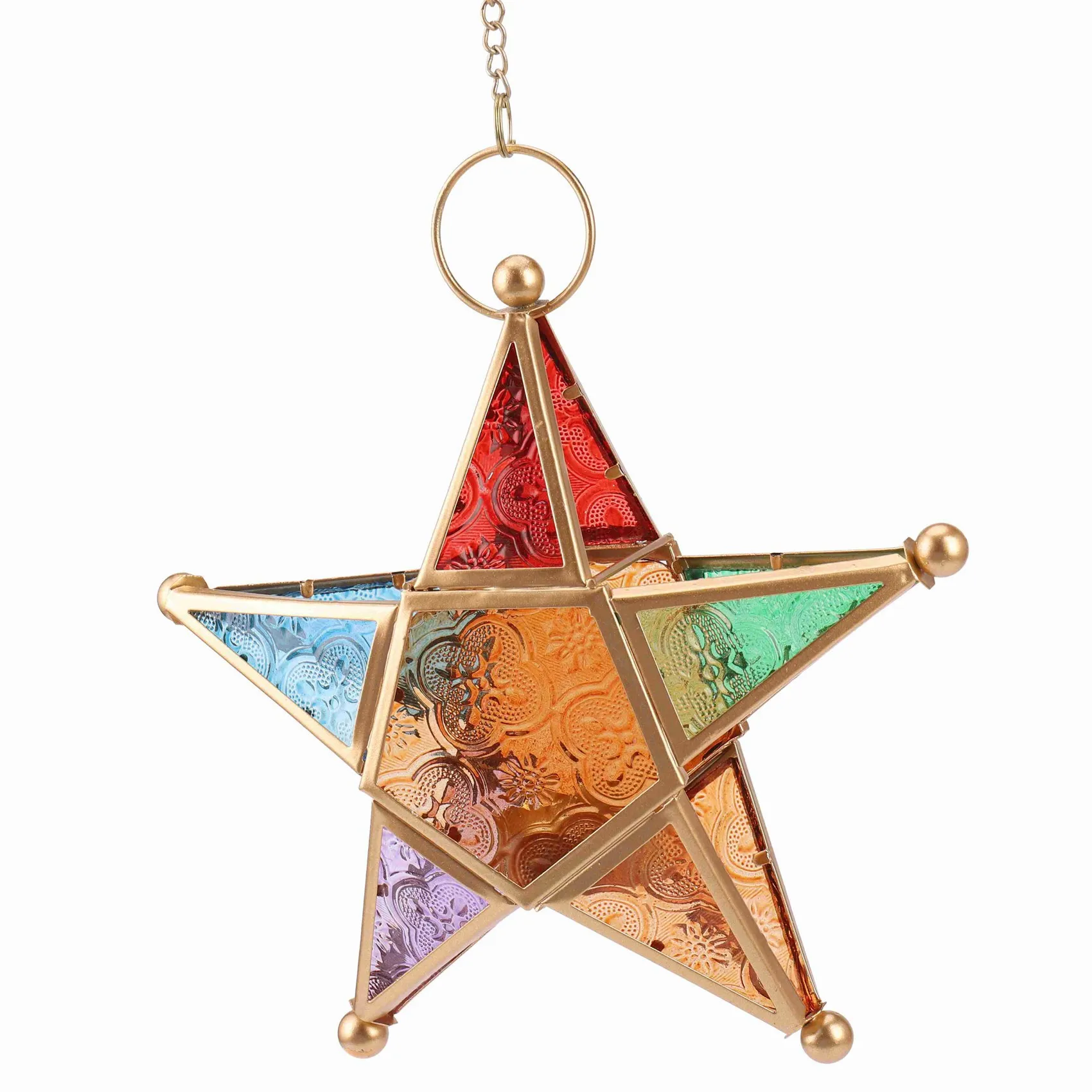 AT05-2X Multicolour Glass Star Votive Tea Light Candle Holder Hanging Lighting Lantern