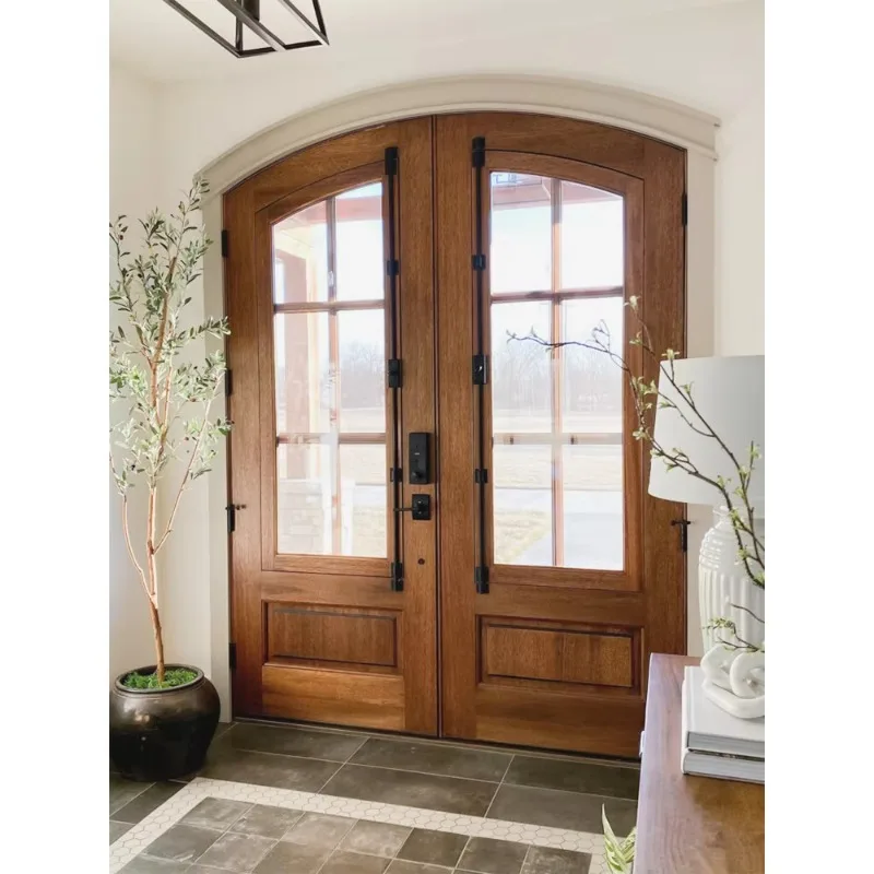 Exterior wooden doors with openable glass windows for the new design of the house