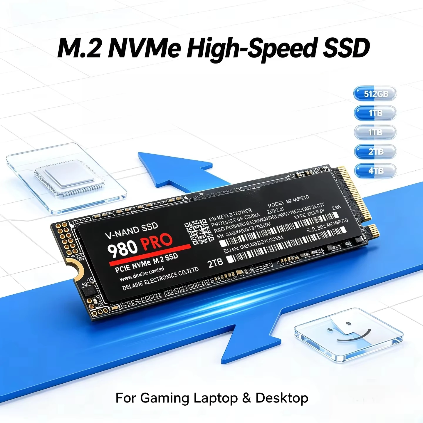SSD Interno M.2 NVMe 512GB 1TB 2TB 4TB PCIe, Unidade de Estado Sólido de Alta Velocidade para Laptop e Desktop de Jogos
