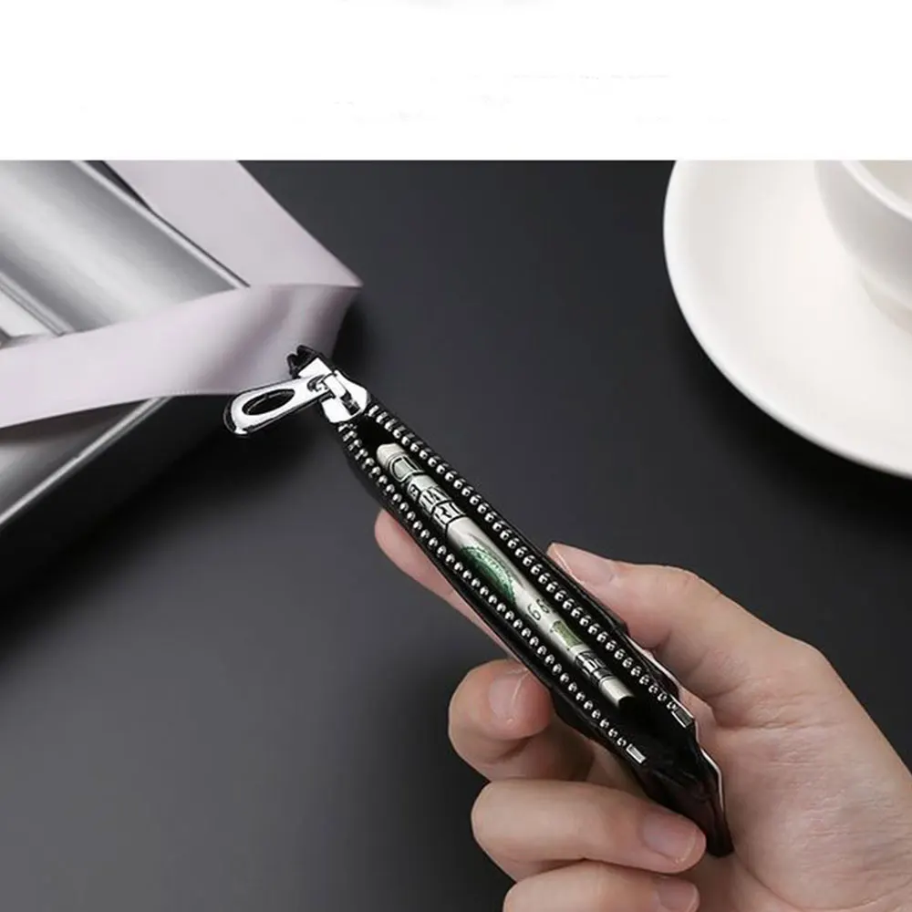 Simple Wallet Card Holder Thickened Coffee Pink Zipper Coin Bag for Male Female Students Solid Faux Leather Credit Card Holder