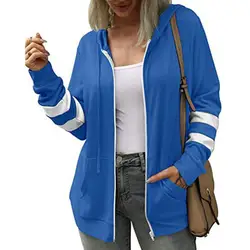 Drawstring Long Sleeves Pockets Zipper Closure Sweatshirt Jacket Spring Autumn Patchwork Color Women Hoodie Coat Women Clothing