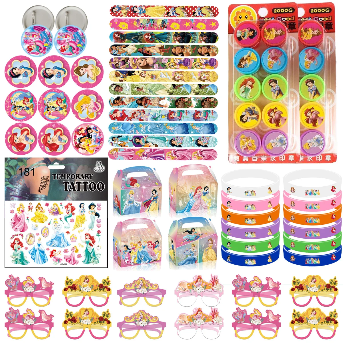 ديزني الأميرة حفلة لصالح صفعة أساور ملصقات الاطفال الفتيات الهدايا حقيبة جودي حقيبة بيناتا شنطة هدايا الحشو استحمام الطفل حفلة سوب