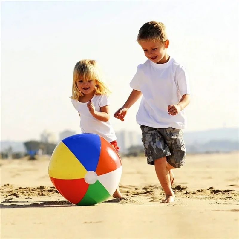 Mainan bola pantai tiup warna-warni untuk anak-anak, 5 buah mainan kolam renang, bola bermain musim panas, permainan air untuk anak-anak