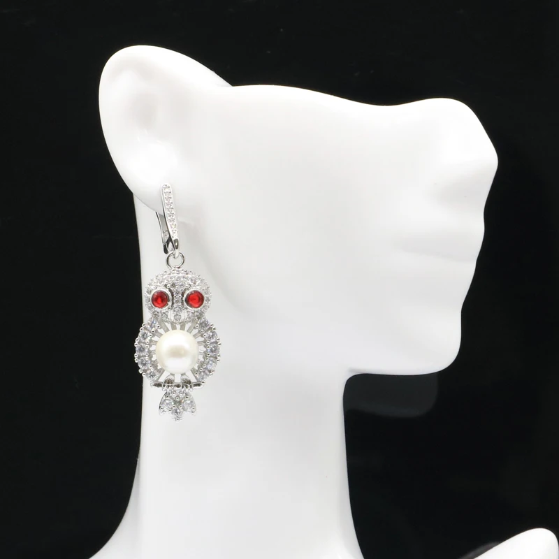 Buy 3 Get 1 Free 40x17mm Stunning Owl Shape Garnet White Bright Cubic Zircon For Women Present Silver Pendant Earrings