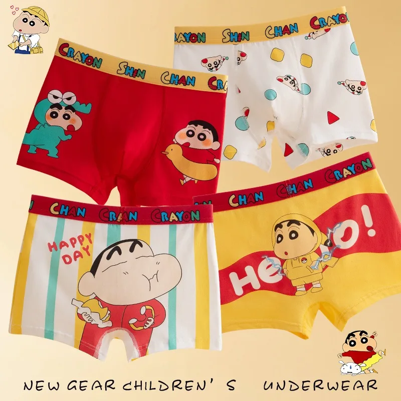 4Pcs Crayon Shin-chan Cartoon Children Underpant New Kawaii Cartoon Cool Breathable Brie Boy Underwear Cotton Boxer Shorts Gift