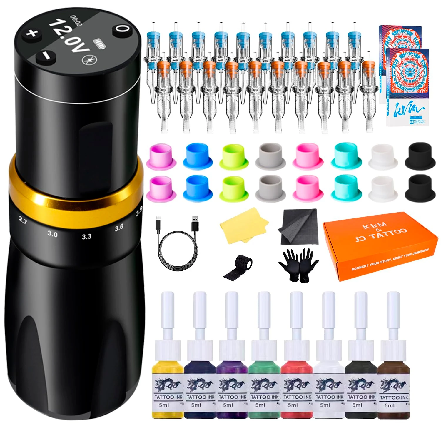 

KVM Cordless tattoo pen Kit Tattoo Gun Kit Wireless Tattoo Machine Mode 7 Adjustable Stroke 1500mAh Power for Tattoo Artists