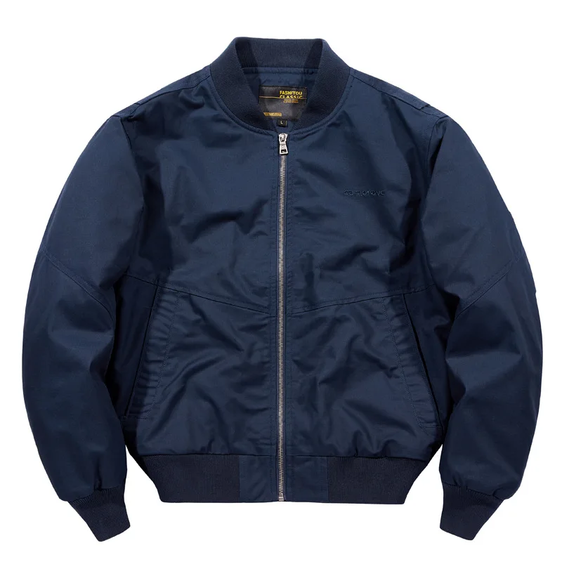 Autumn Men Cargo Coat Streetwear Letter Embroidery Stand Collar Man Bomber Jacket Simple Long Sleeve Pocket Male Outerwear