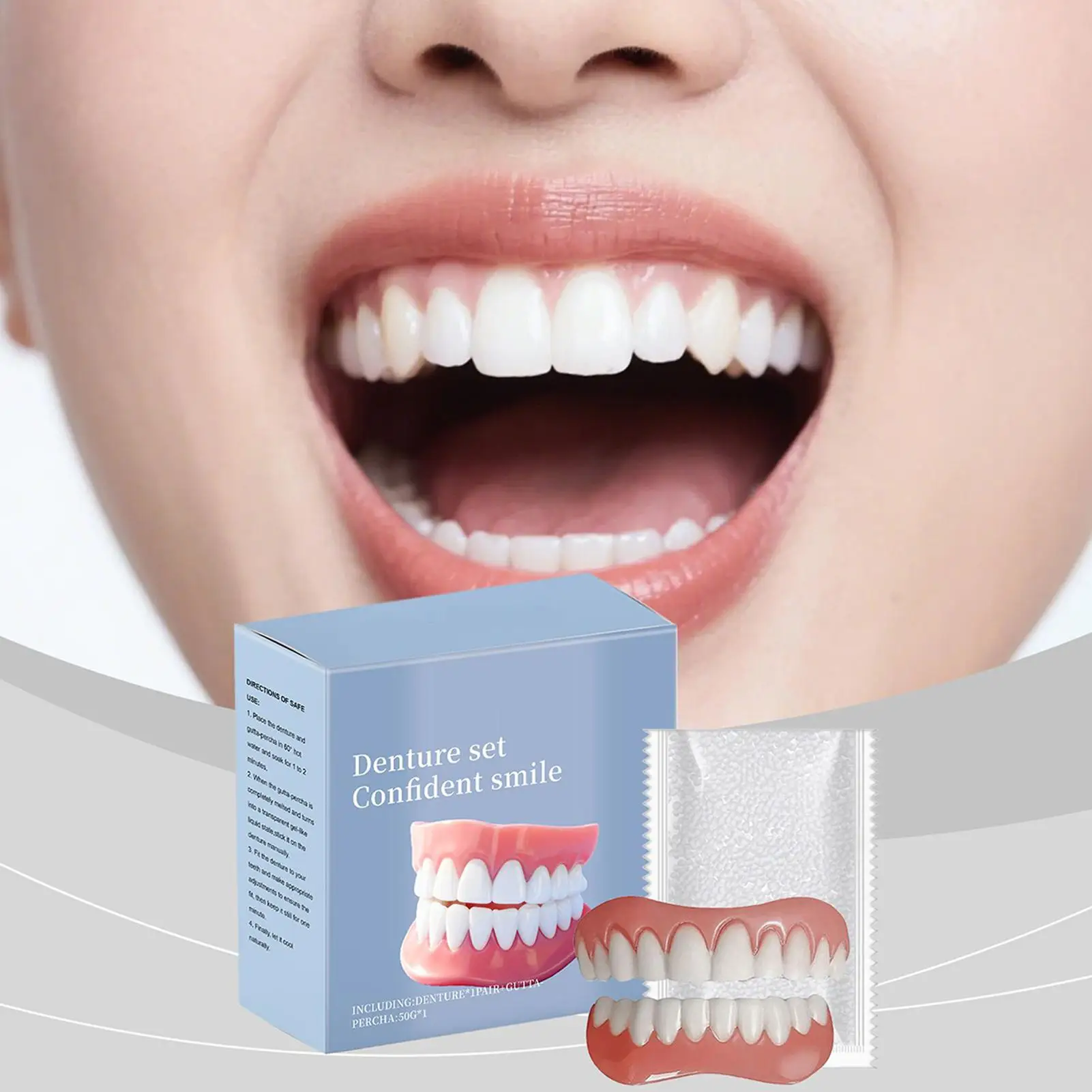 Denture Kit Resin Denture Restoration Set With Braces,Gel Dentures Teeth Upper And Lower Set Liners Soft Denture Kit tooth care
