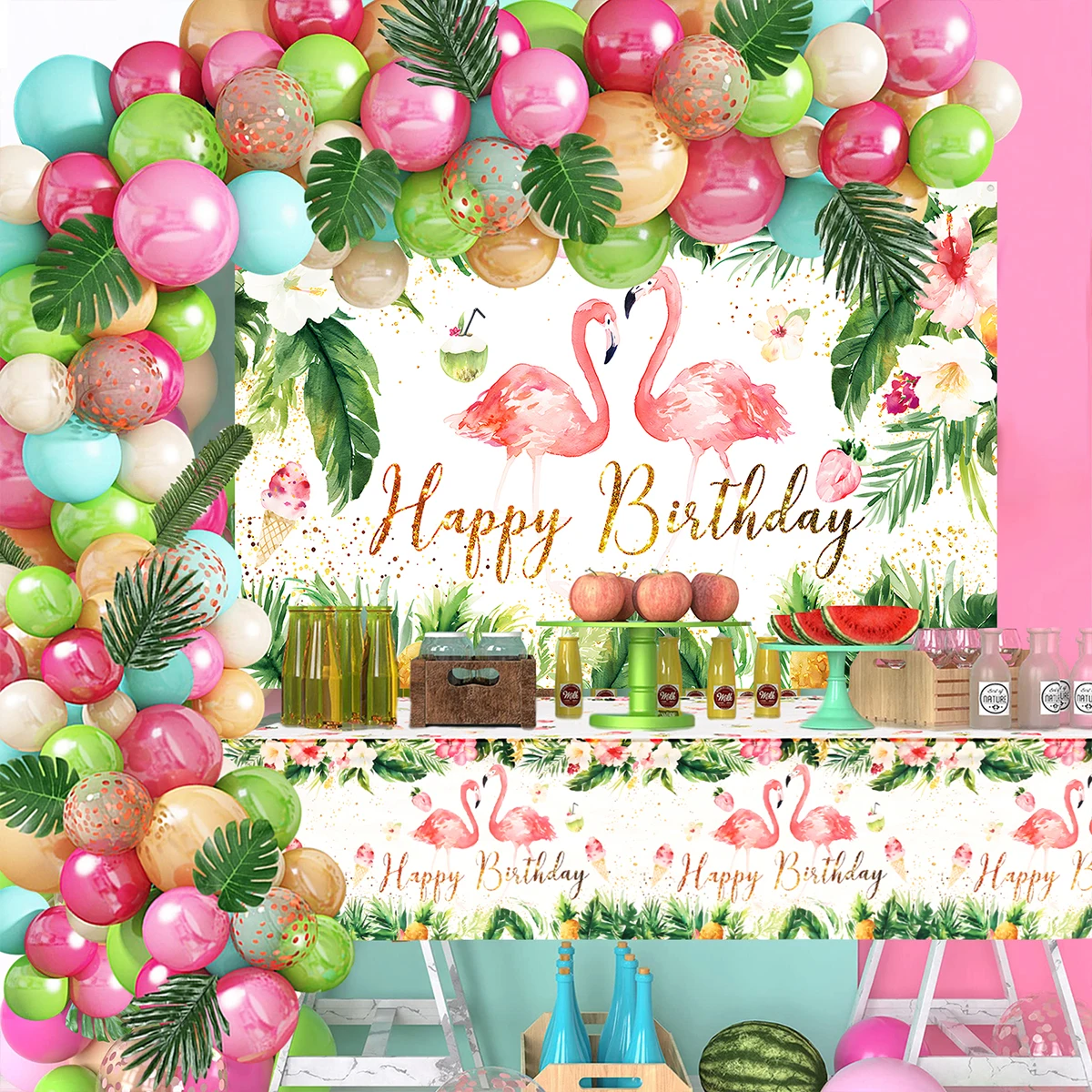 

Tropical Balloon Arch Garland Kit Hawaiian Balloons Background Set Flamingo Aloha Backdrop Balons Summer Birthday Party Decor