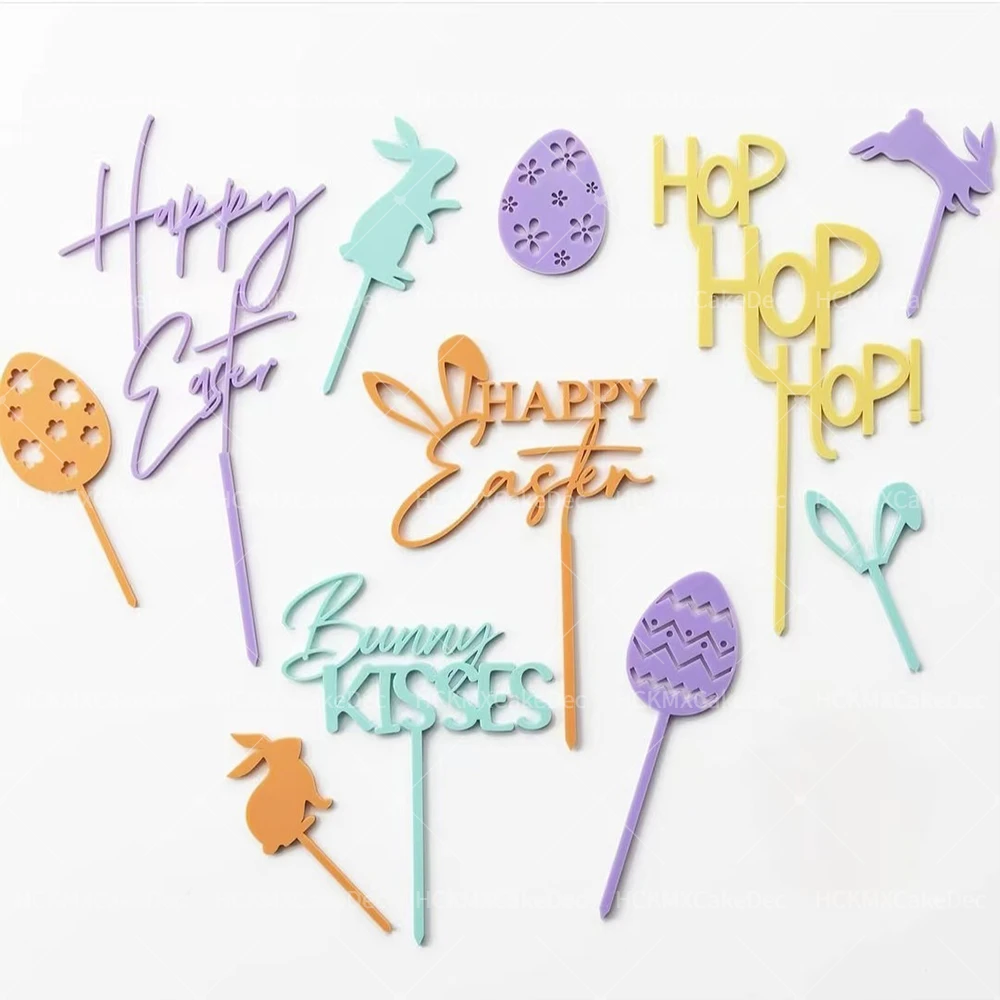 1 ensemble couleur acrylique lapin résurrection oeuf gâteau Topper pour la résurrection Festival fête bricolage Dessert cuisson gâteau décoration