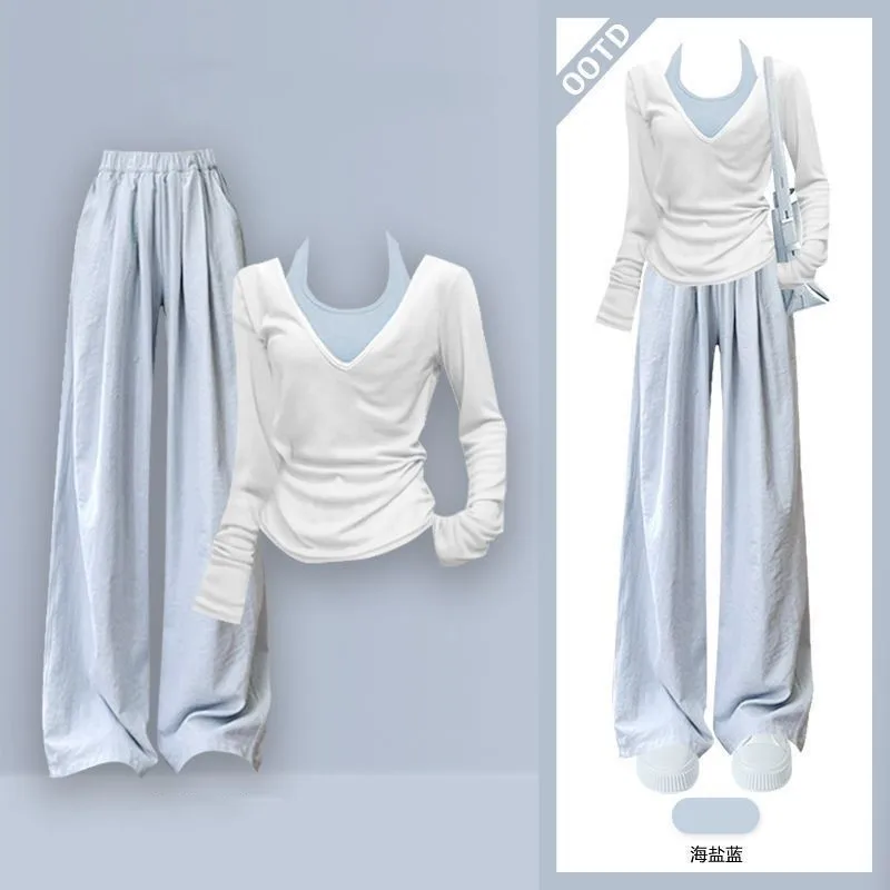 

2025 Summer New Korean Elegant Tracksuit Matching Set Women's Fashion Thin Sunscreen Hoodie+Strap+Casual Pants 3-Piece Suit