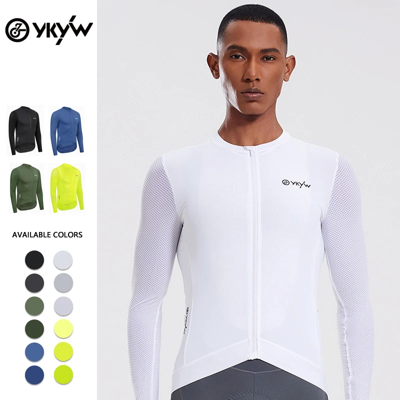 Фото Велоджерси YKYWBIKE 2026 с длинным рукавом, дышащее, влагоотводящее, мужская велосипедная футболка для шоссейных велосипедов, летняя одежда для велоспорта