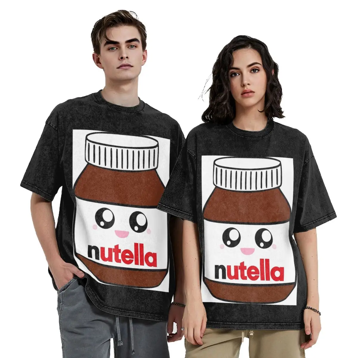 Nutella Washed T Shirts Oversized Short Sleeve Hip Hop T-Shirt Streetwear Tops Tees for Men Women