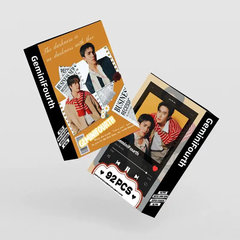 92Pcs Geminifourth Thai BL Star Double Sided Lomo Cards Set with Cute Bonus Stickers HD Celebrity Photocards Fan Collection Gift