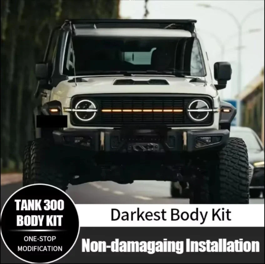 Upgraded Mid-grid Grille, Front and Rear Bumpers, Engine Cover, To-dark Body Kit for 2024 + GWM tank 300 Accessories