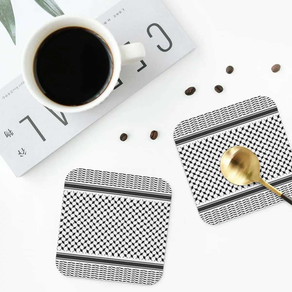 Posavasos originales con diseño de patrón Kufiya palestino, manteles individuales de cocina, tazas aislantes, tapetes de café, vajilla para el hogar, juego de 4