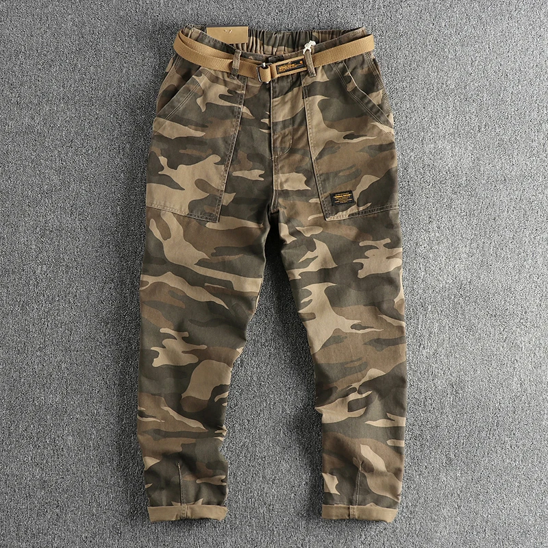 High Quality Camouflage Print American Style Retro Pants Men's Spring Fall Fashion Multi Pocket Loose Casual Straight Pants Male