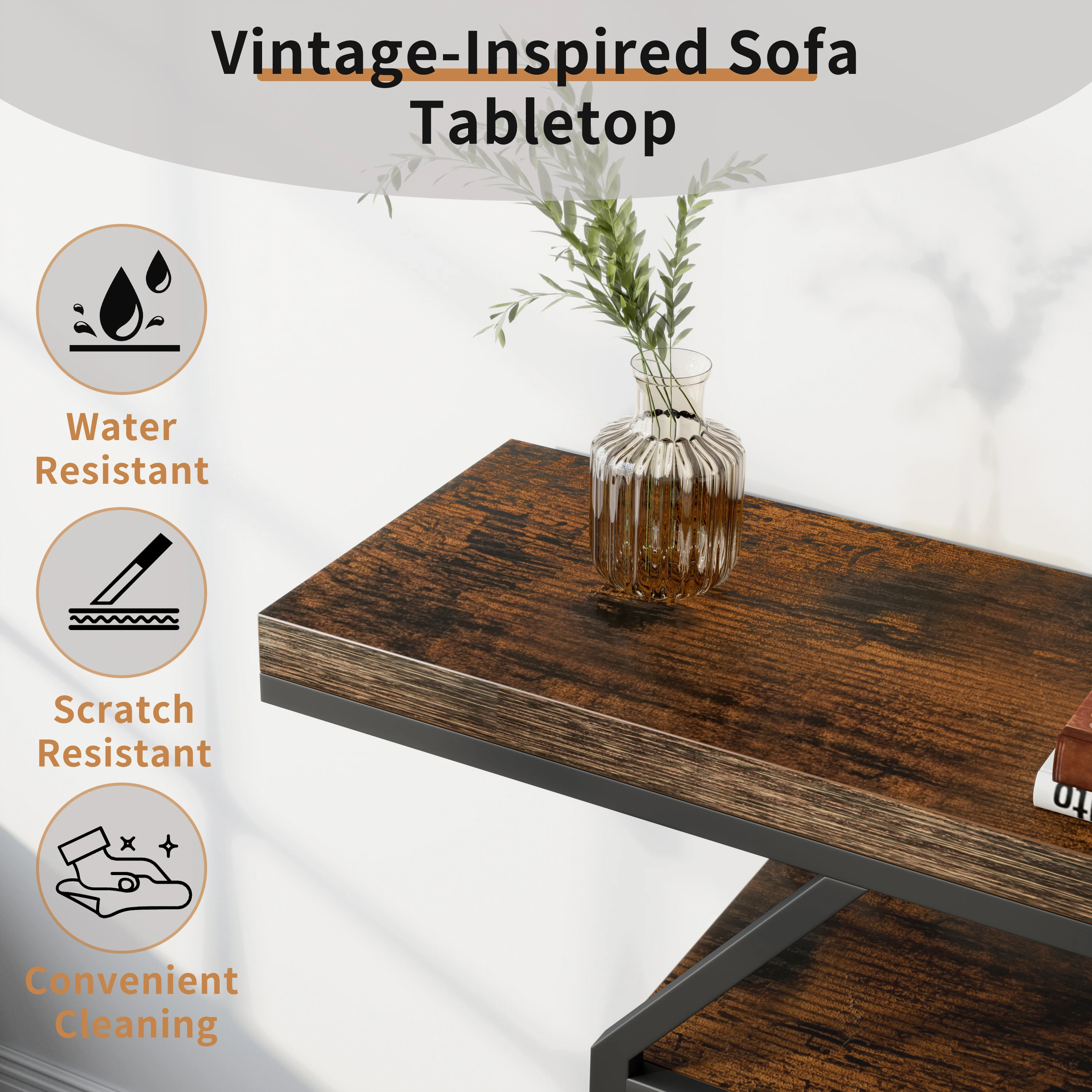 Narrow Wood Accent Tables with Storage Shelves for Living Room Industrial 4-Tier Sofa Table Entryway Table