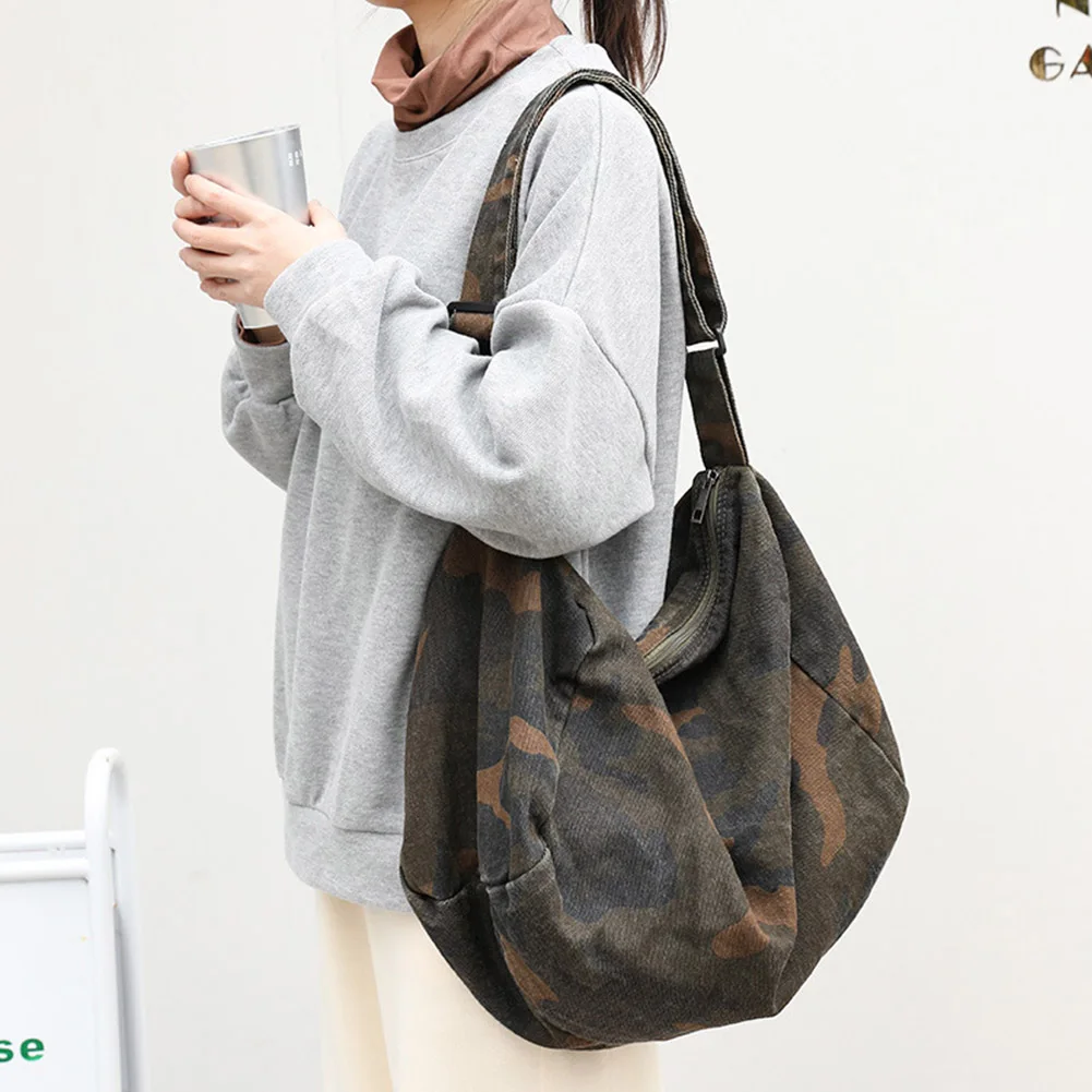 

Casual Retro Shoulder Bag Camouflage Crossbody Bags Large Capacity Japanese Washable Zipper for Leisure Travel Shopping Hand Bag