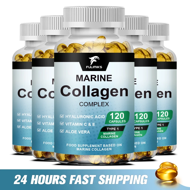 Powerful Marine Collagen Capsules - With Hyaluronic Acid, Biotin & Blueberry, Complex-Hydrolyzed Type 1-With Vitamins & Minerals