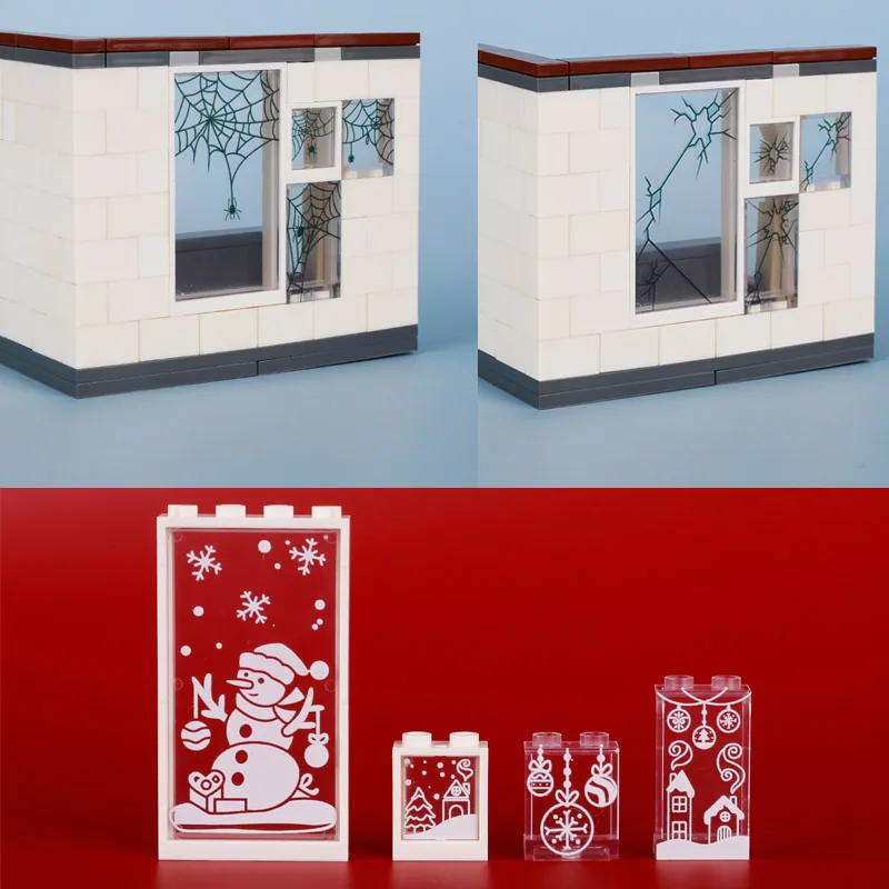 

Аксессуары для строительства семейного дома, кирпичи с принтом окон 87554 87552, мини-кубики на Хэллоуин, Рождественская тематика, игрушки для детей