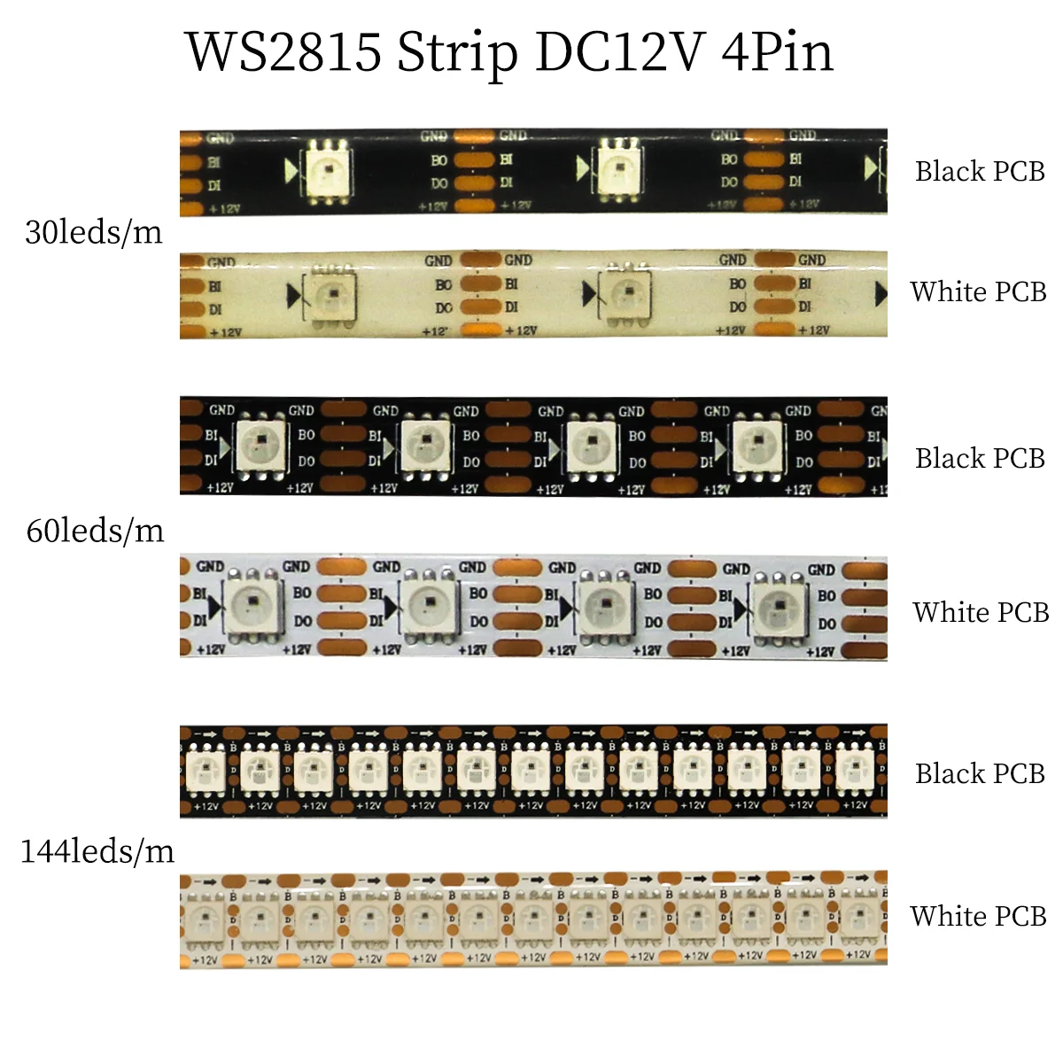 WS2815 dream color changing LED Strip Light RGB Individually Addressable LED Lights Dual Signal 30/60/144Leds/M IP30/65/67 DC12V