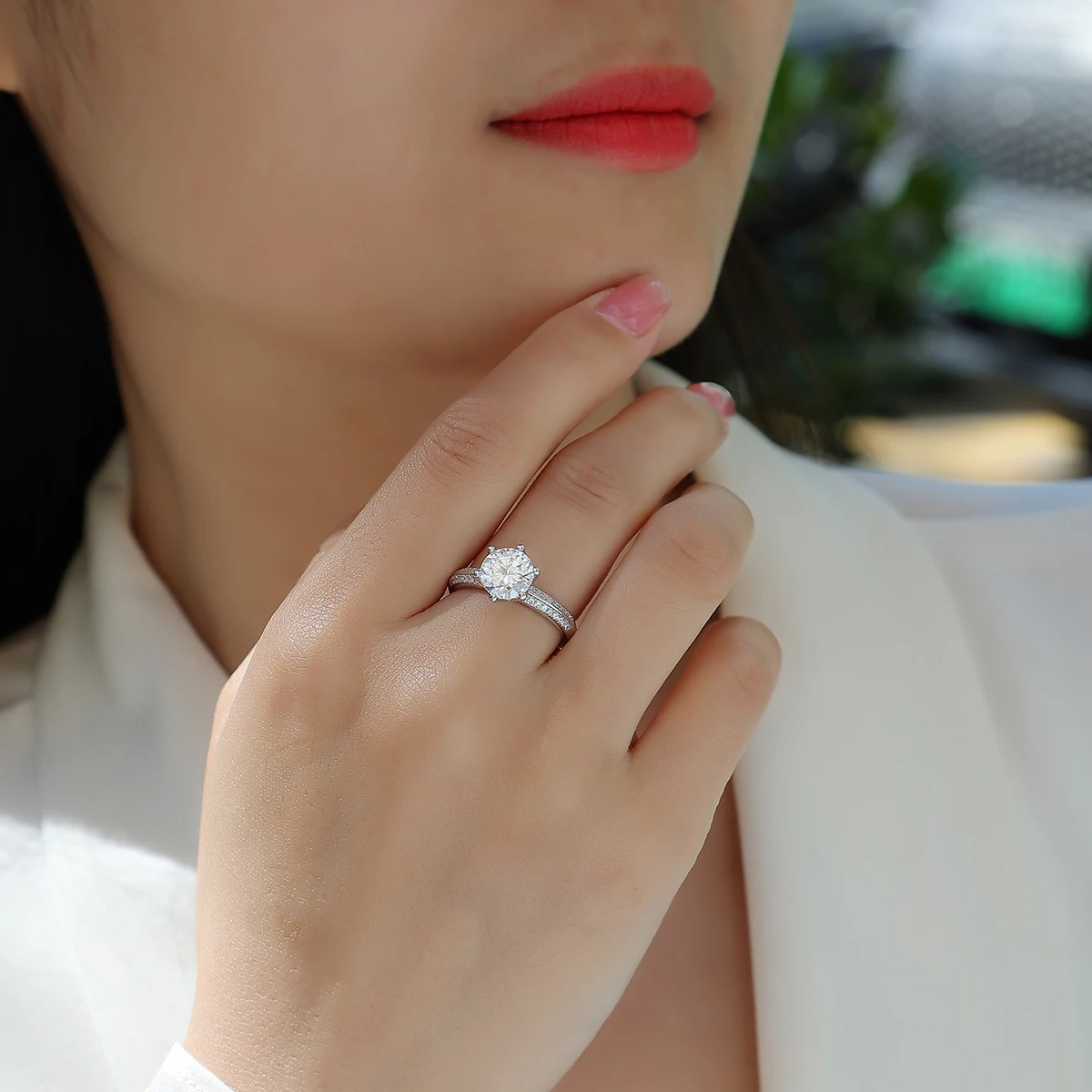 

Кольцо JIUZUAN с муассанитом 2 карата, серебро 925 пробы, круглая огранка, цвет D, чистота VVS1, покрытие из белого золота 18 карат, обручальное кольцо, кольцо для помолвки