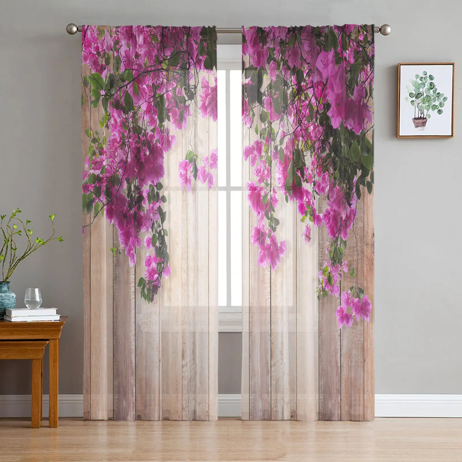 Red Flowers Planks Leaves Plant Tulle Sheer Curtains for Living Room Decoration Window Curtain for Bedroom Voile Organza Drapes