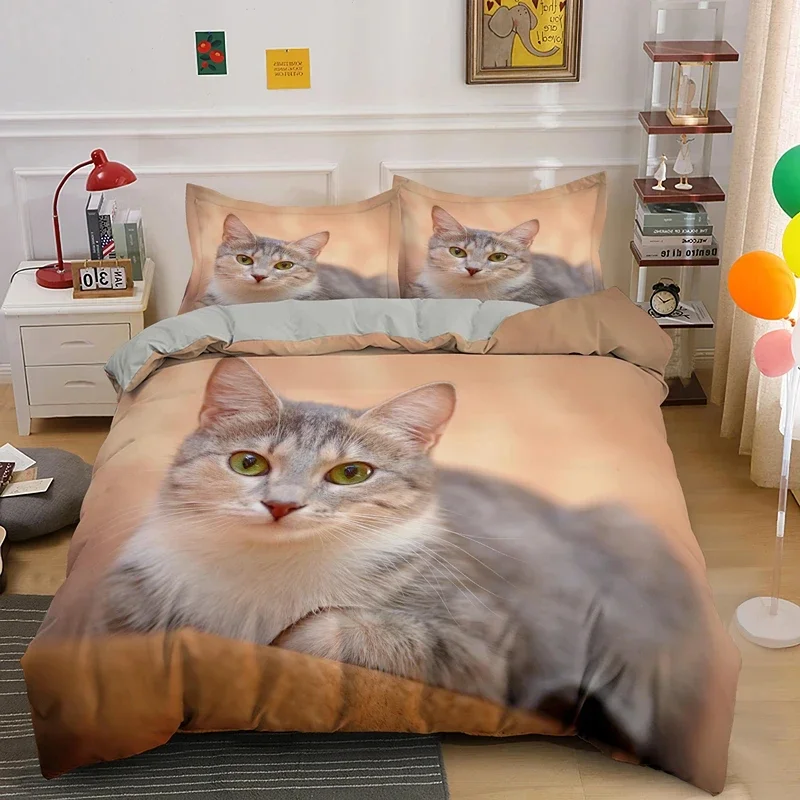 3D Lovely Cat Duvet Cover Set,cute Pet Cat Bedding Set Full Queen King Size,Cute Animals Luxury Quilt Covers Gifts Home Textiles