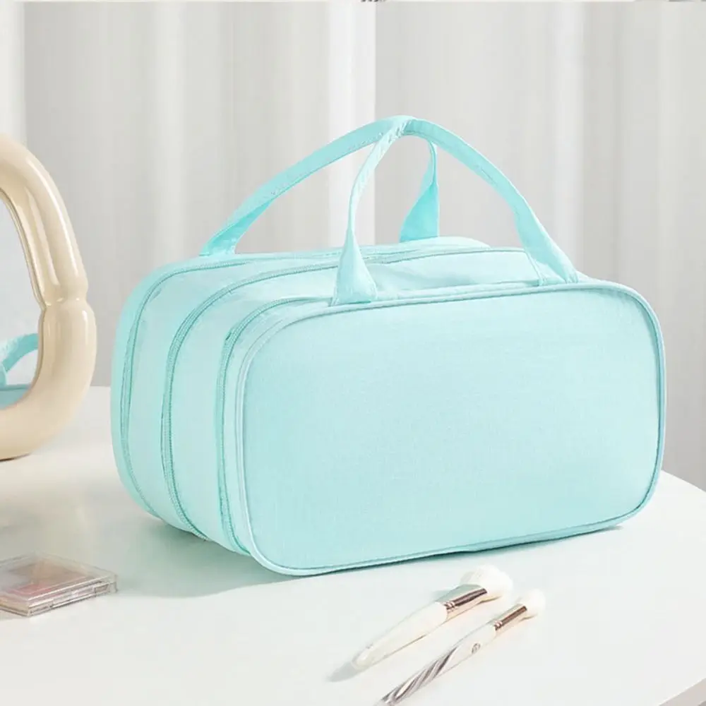 

Three-layer Partitioned Handheld Makeup Bag Waterproof Large Capacity Cosmetics Storage Bag with Handle Toiletry Pouch Travel
