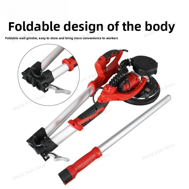1250W Electric Drywall Sander Wall Grinding Machine Putty Sandpaper Machine LED Light Long Rod Grinding Wall Polishing