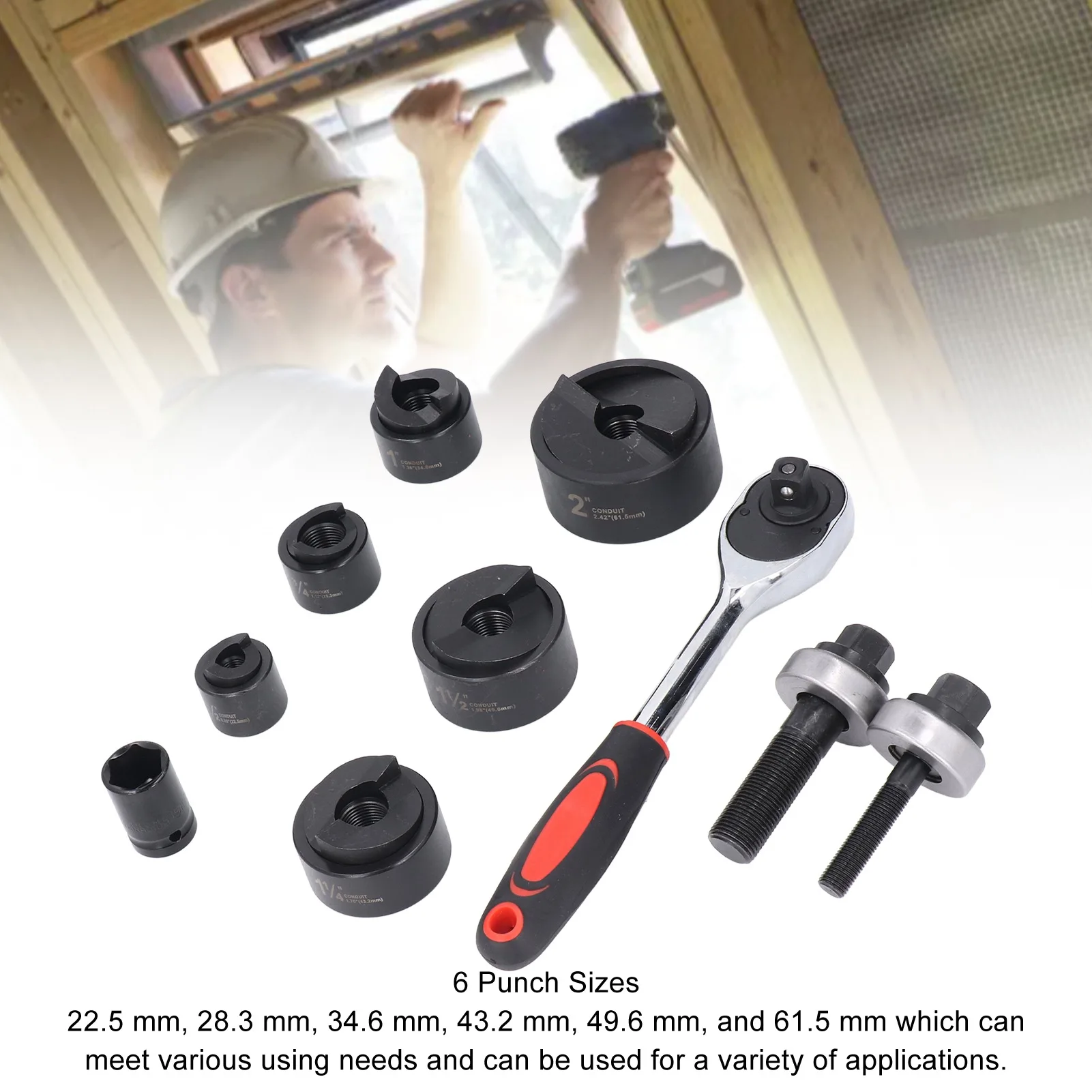 

Metal Sheet Puncher Ratchet Knockout Hole Punch Driver Kit 1/2‑2 Inch Manual Ratchet Hole Cutter Tool Ratchet Hole Cutter Tool