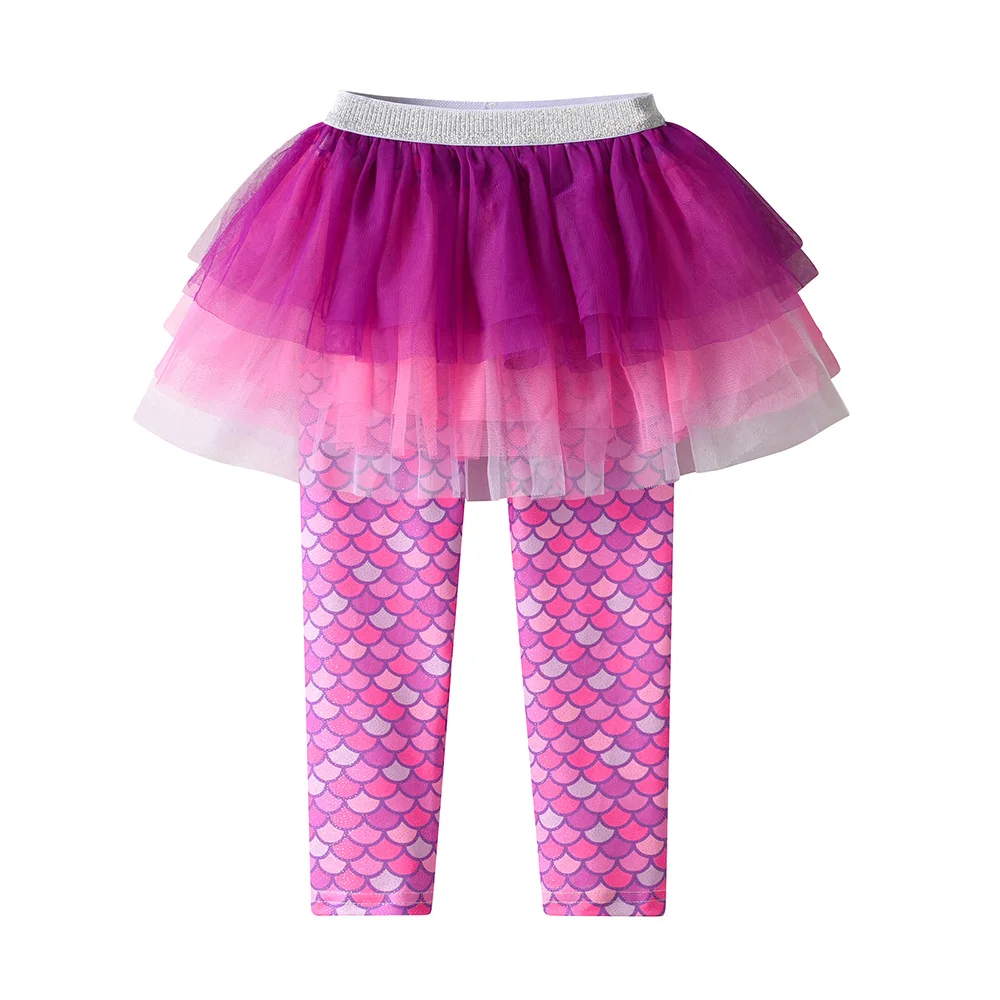 

VIKITA Kids Pink Leggings with Skirts Girls Casual Princess Pencil Pants Trousers and Tulle Mesh Tutu Skirt Fake 2 Pcs Pantskirt