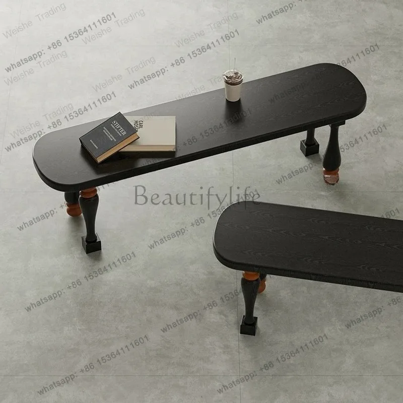 Solid wood bench Home living room long dining table and chairs Designer black shoe changing stool