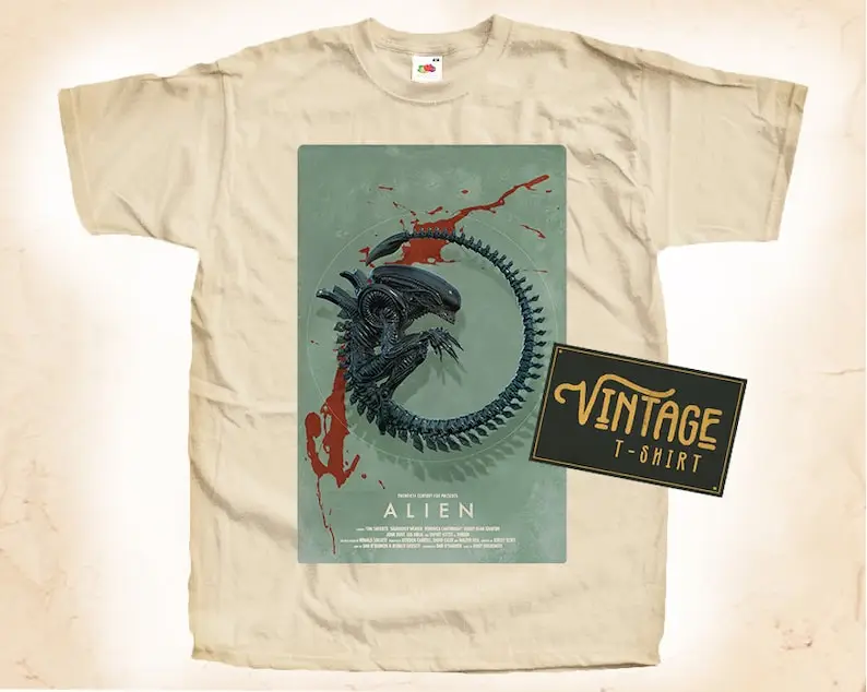 

ALIEN V4 T shirt Tee Natural Vintage 100% Cotton Movie Poster All Sizes