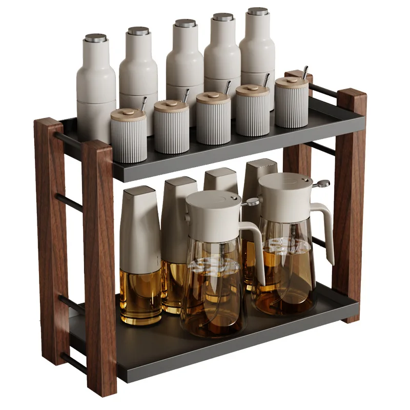 Light luxury walnut kitchen storage rack, countertop organizer, multi-functional, mildew-proof and corrosion-resistant design