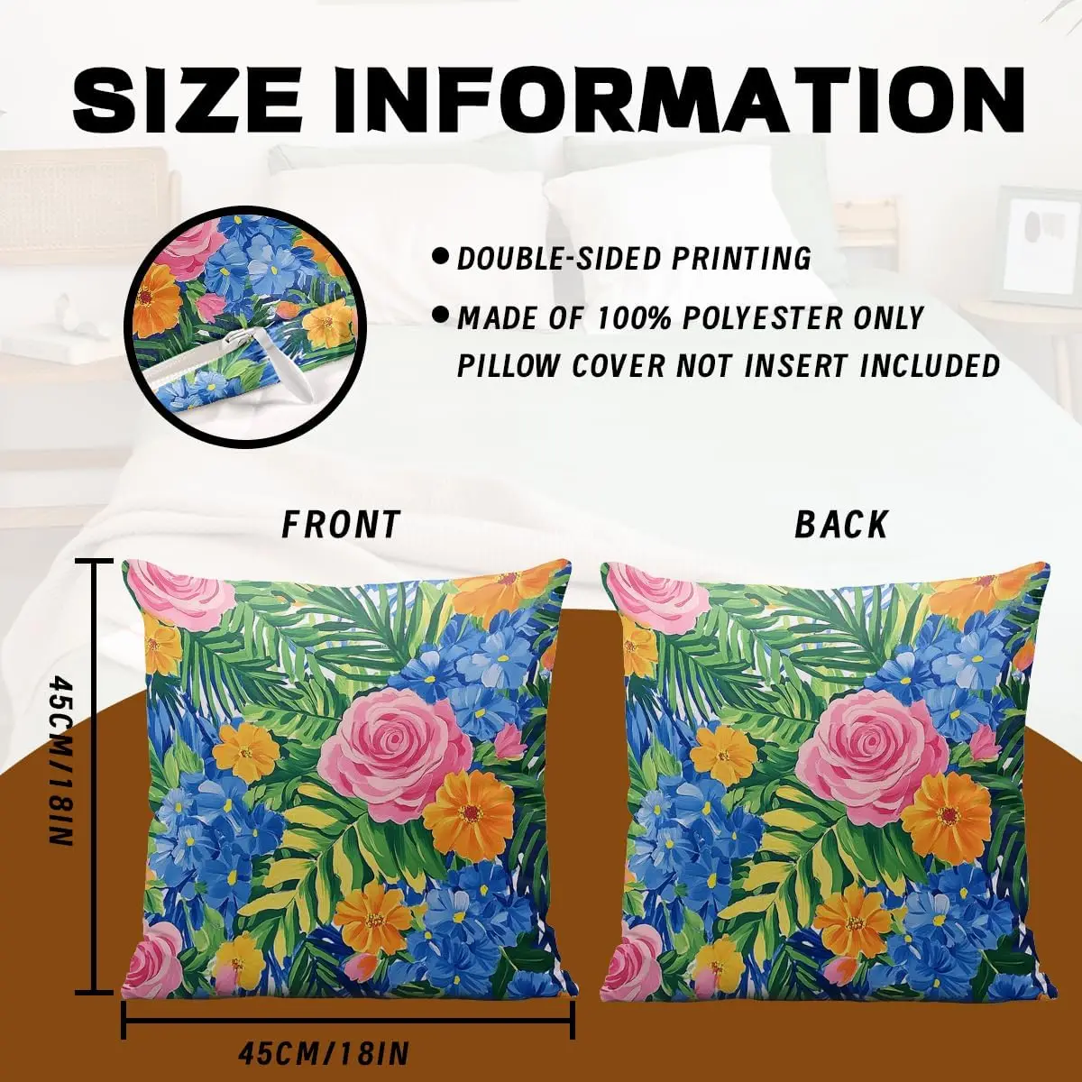 4PCS Floral Throw Pillow Covers Set Tropical Botanical Print Accent Cushion Pillow Home Decor Accessories for Living Room Sofa C