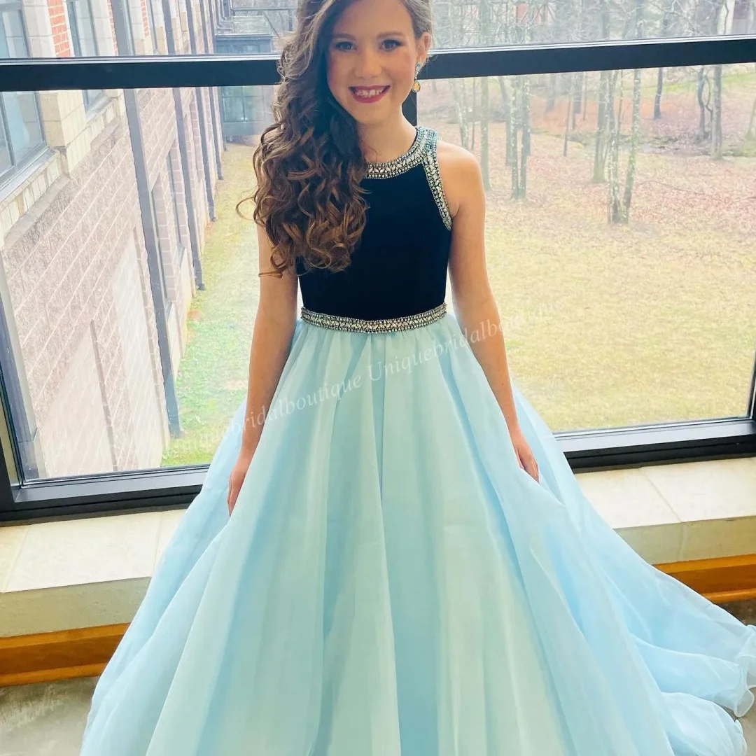 Girls Flower Girl Dress Navy-Ice Blue Girl Pageant Dress Crystal Velvet Little Kid Birthday Formal Party Gown Infant Toddler