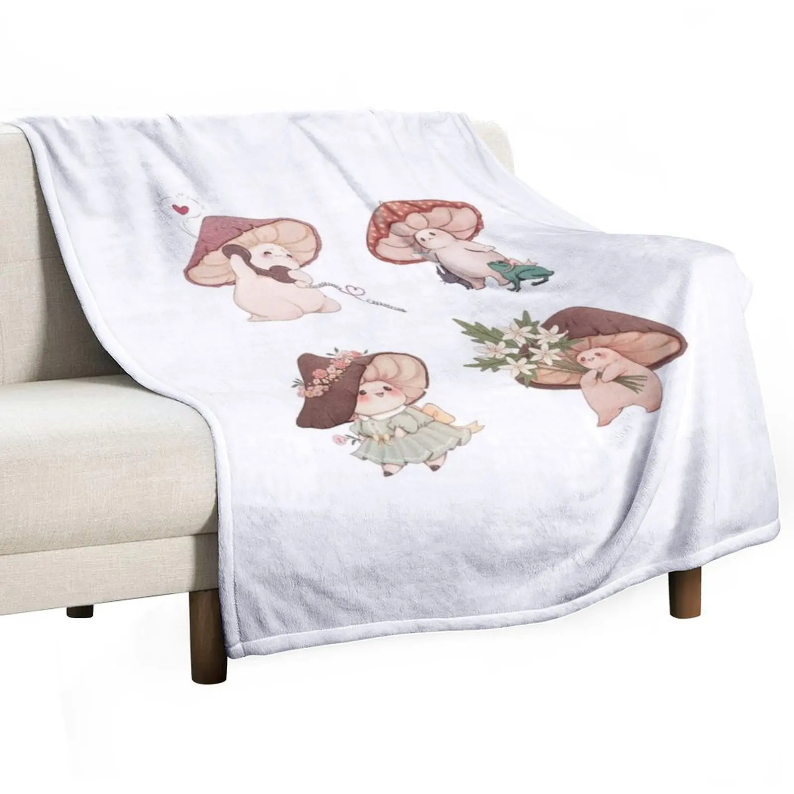 Four Vibrant Mushrooms Friends Throw Blanket heavy to sleep Cute Plaid Blankets