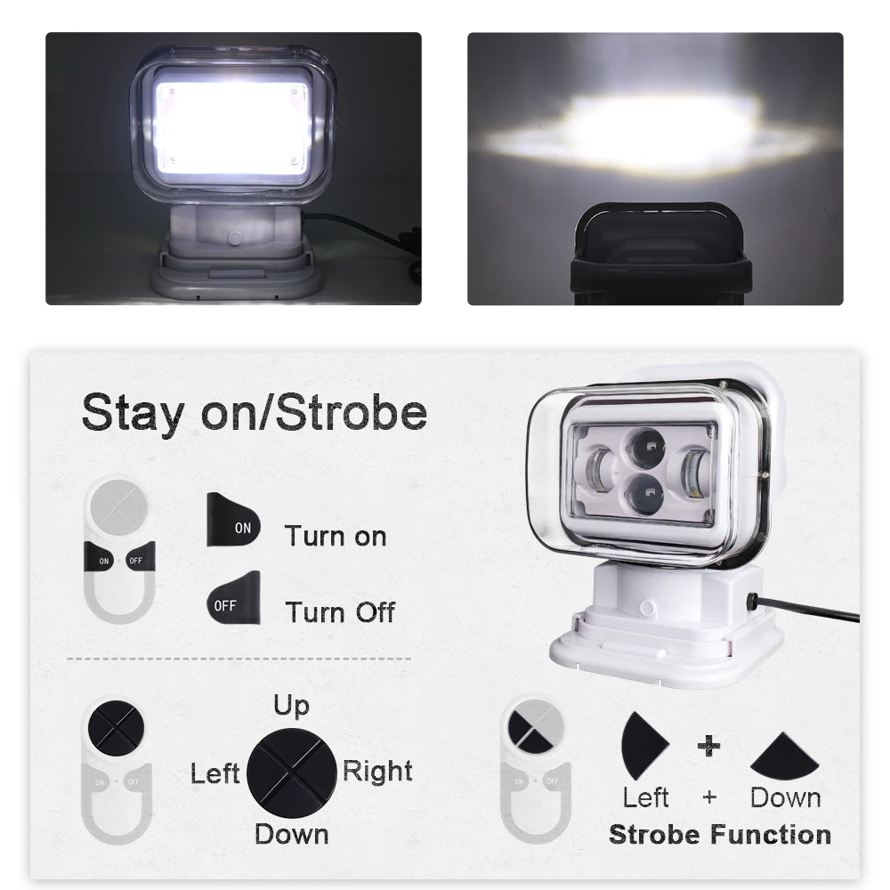 OVOVS 7 Inch 360 Degree Remote Control 4D Led Search Light 60w Marine Searchlight Spot Headlight for Boats Car Vehicle Off Road