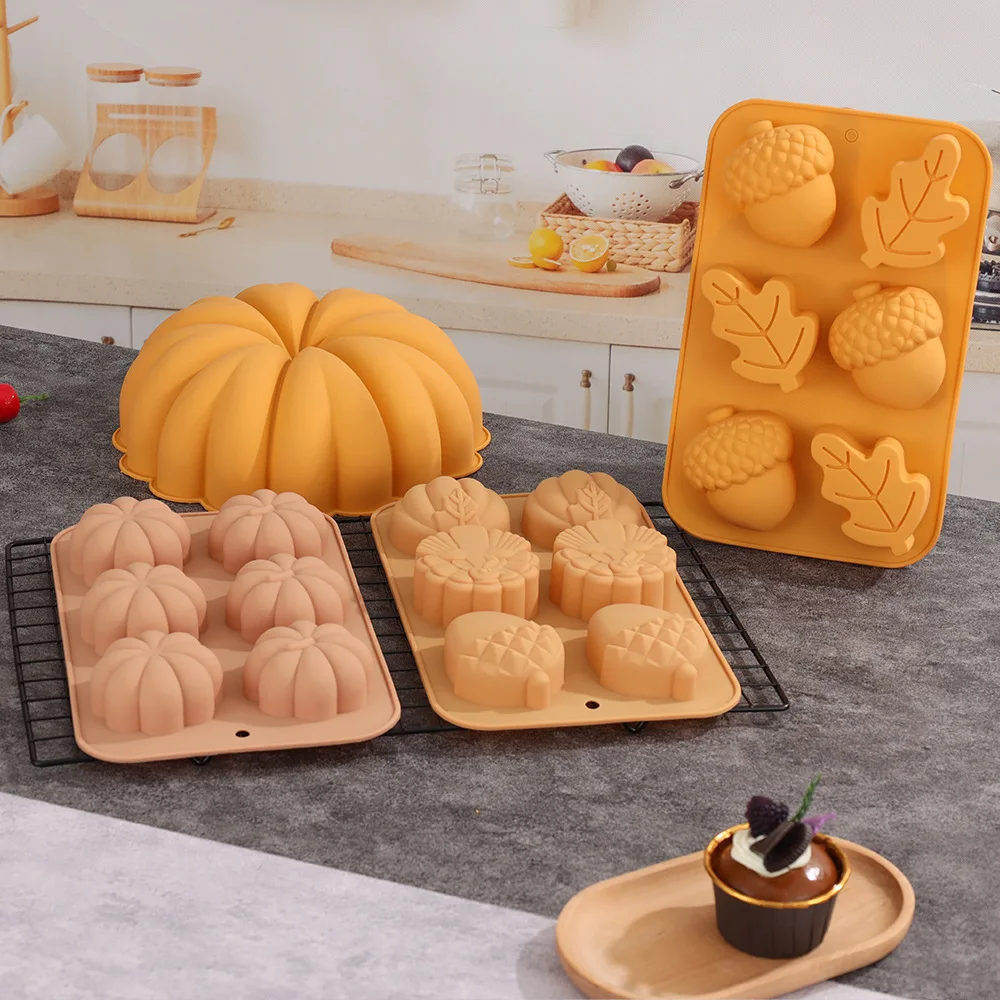 Farm Harvest Festival Pumpkin Nuts Leaf Shape Silicone Cake Molds Chocolate Moulds DIY Candle Mold M695