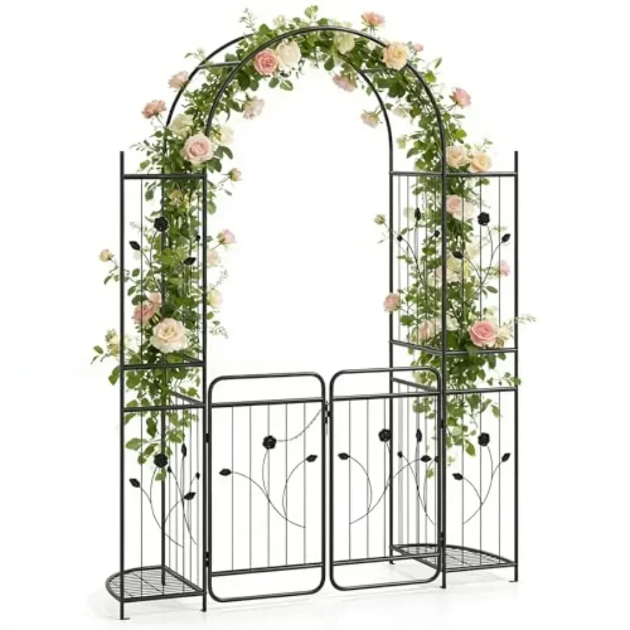 87-Inch Tall Heavy-Duty Arbor Trellis for Climbing Plants, Black, Outdoor Use, Powder-Coated Steel, Rust-Resistant Finish