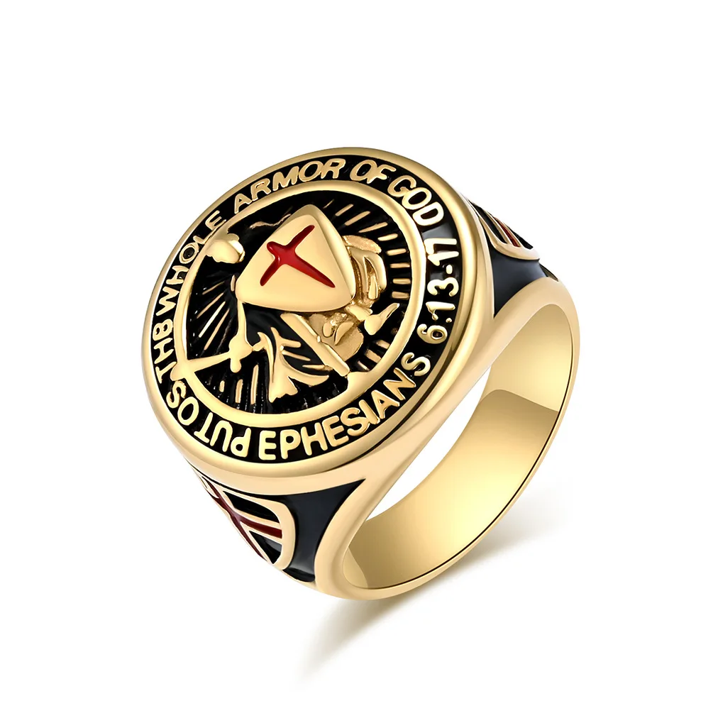 Punk Rock Titanium Steel Templar Knight Shield Cross Round Finger Ring for Men Retro Jewelry Drop Shipping Size 7-13
