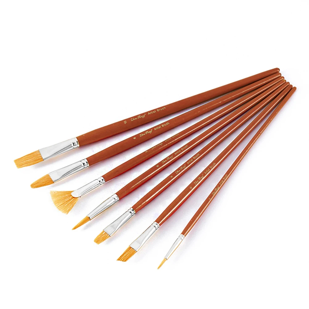 

7 Pcs Paint Brushes Oil Acrylic Watercolor Palette Set for Artists Students Wooden Handles Double Crimped Ferrules Nylon Hairs