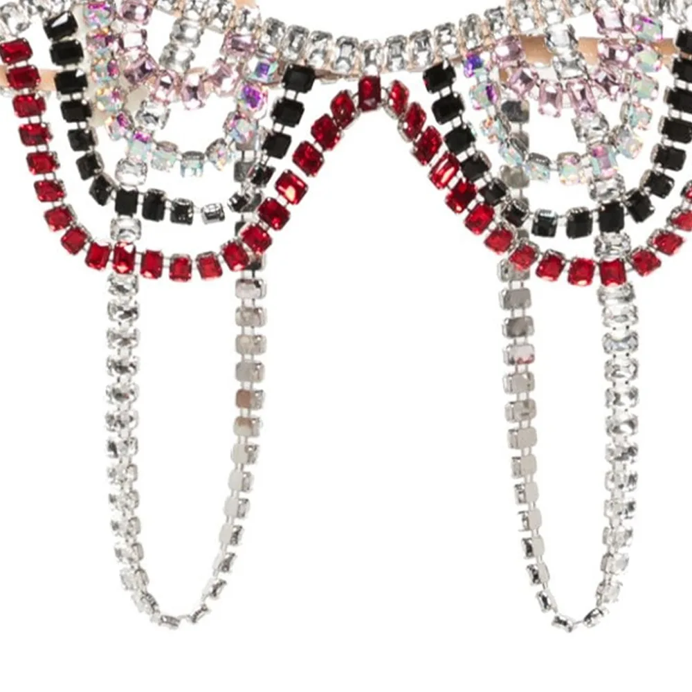 

Женский сексуальный разноцветный кристалл, украшения для тела, бюстгальтер, цепочка для тела, поясничная цепочка, бикини, цепочка на грудь, сетчатое платье, цепочка для макияжа, танцевальное платье