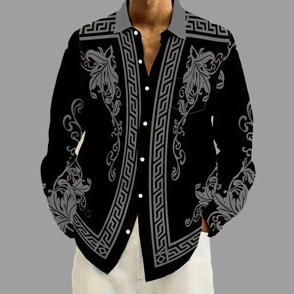 Vintage Men's Long Sleeve Shirt Printed Shirt Luxury Baroque Zipper Pattern Fashion Comfortable Medieval Retro Men's Tops