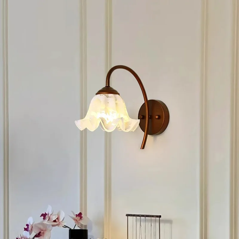 Wall lamp, bedroom bedside lamp, living room background wall lamp, flower glass, warm lamp