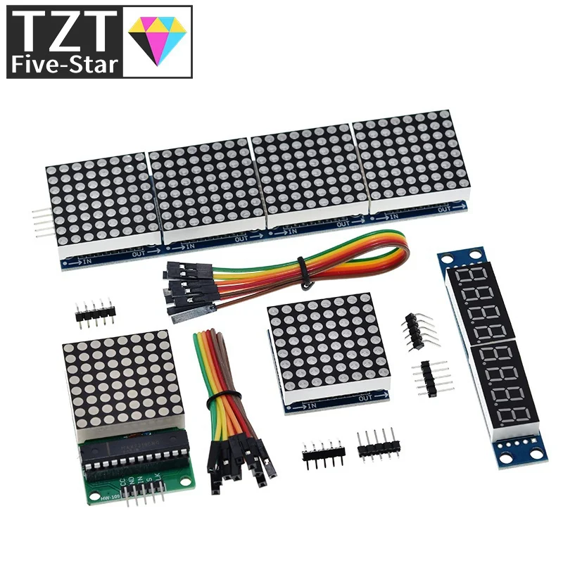 MAX7219 Dot Matrix Module Microcontroller Module Control Module Display Module 4 In One Display With 5P Line For Arduino