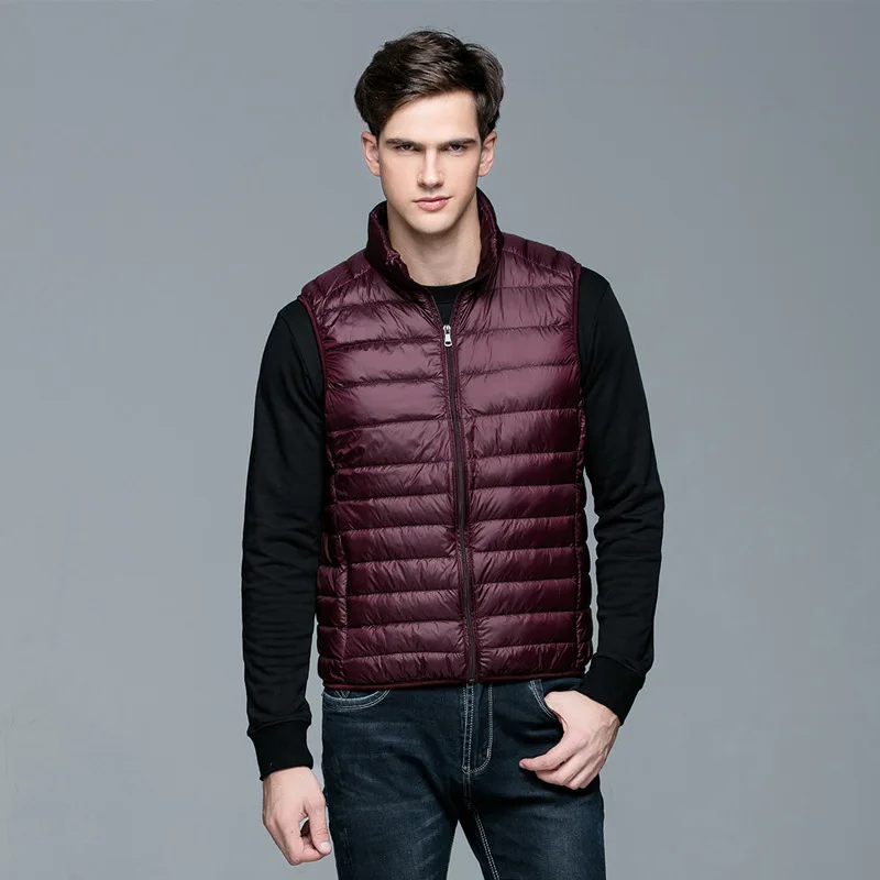 Autumn and Winter Men's 90% White Duck Down Vest Casual Lightweight Down Warm Solid Sleeveless Jacket Men's Portable Pocket Vest